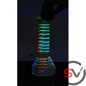 MULTI COLORED STRIPED GLASS BEAKER 10inch (GLOW IN DARK)